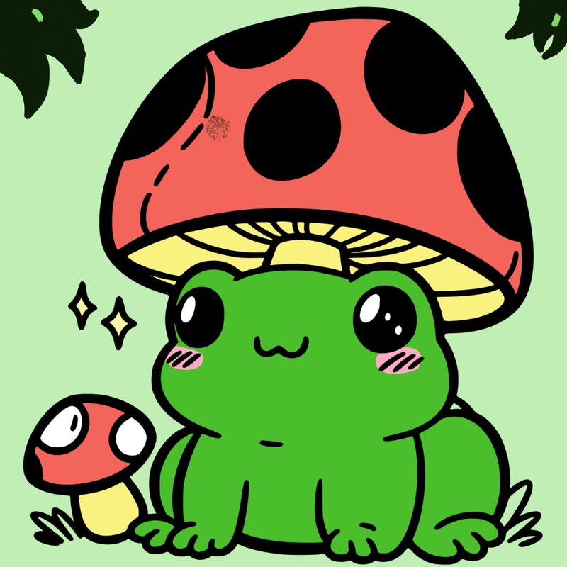 a cute frog with a mushroom hat