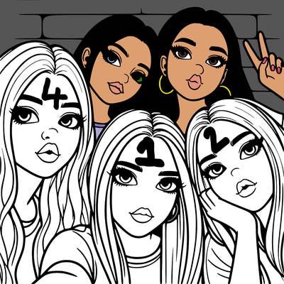 group of teen girls friends y2k up close in a selfie