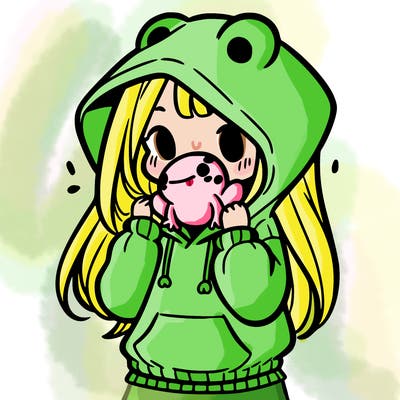 a girl holding a froggy hoodie