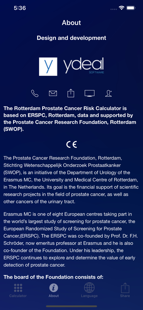 Cancer Risk - About screen of the Cancer Risk app explaining the medical research and foundation behind the prostate cancer risk calculator
