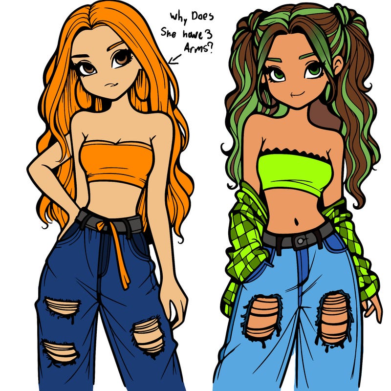 2 girls in crop tops and baggy jeans ripped