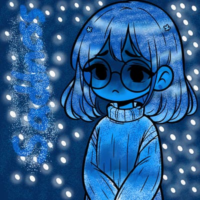 sad girl with glasses in a sweater