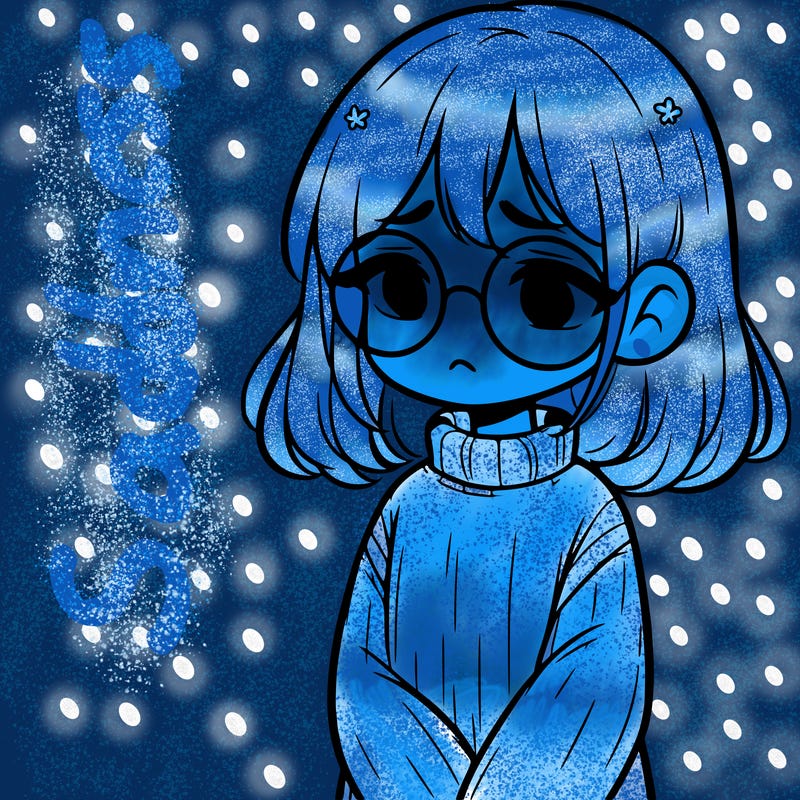 sad girl with glasses in a sweater