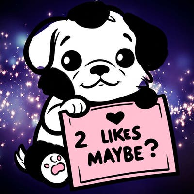 a puppy holding a sign that says 2 likes maybe?