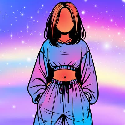 realistic girl faceless with baggy pants and a crop top
