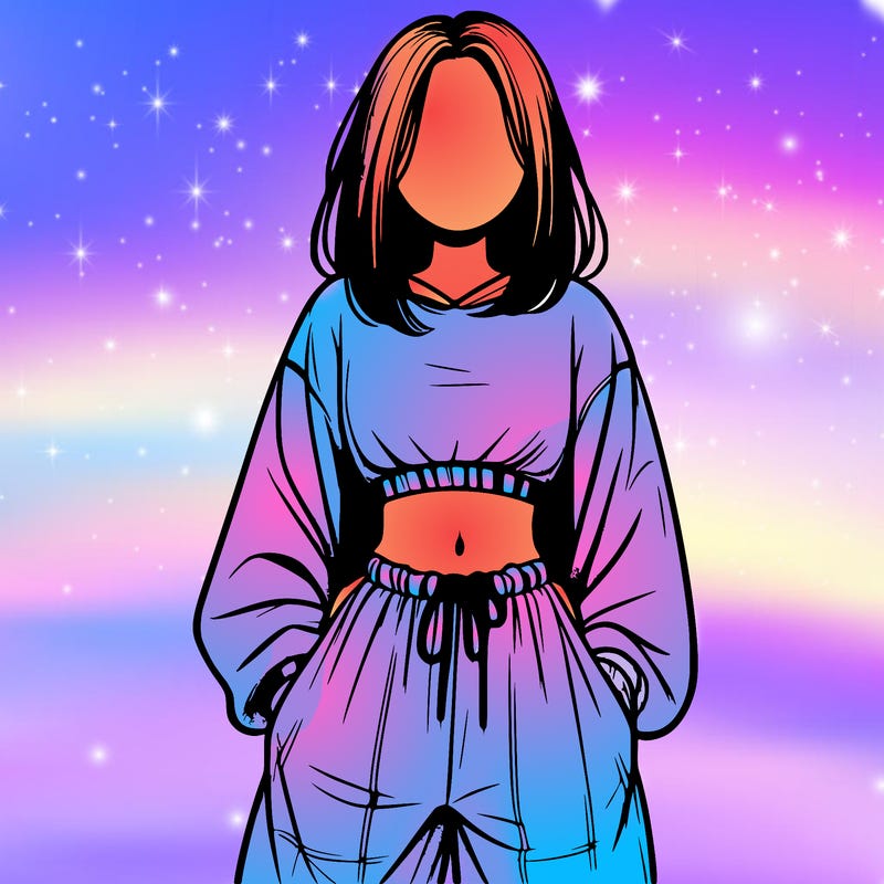 realistic girl faceless with baggy pants and a crop top