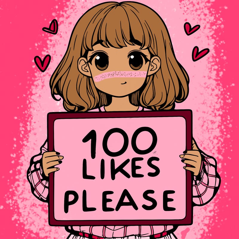 a girl holding a sign saying 100 likes please