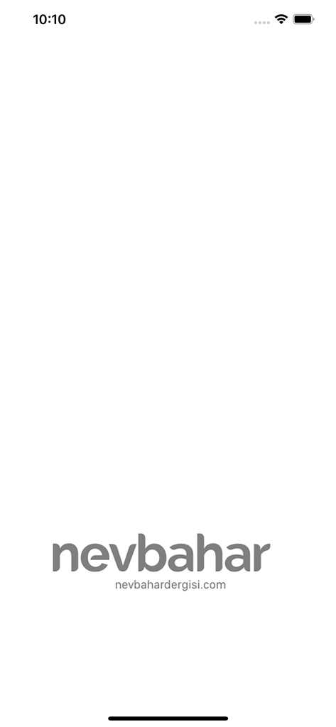 La pantalla de inicio de la aplicación educativa Nevbahar con el logo de la marca y la dirección oficial del sitio web.