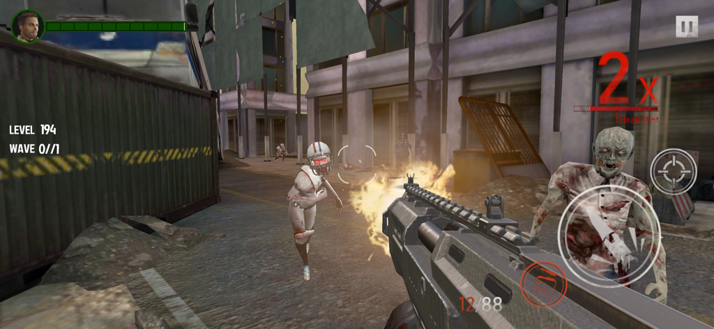 Zombie War - The Last Survivor - First person shooter gameplay showing a player fighting zombies in an urban city.