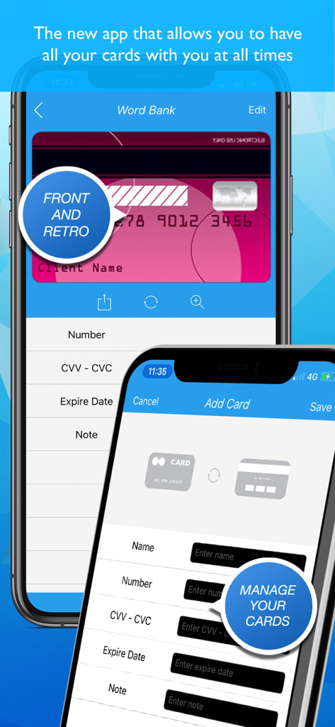 Secure Card -manager,credit - Mobile app interface for adding and managing credit card information securely
