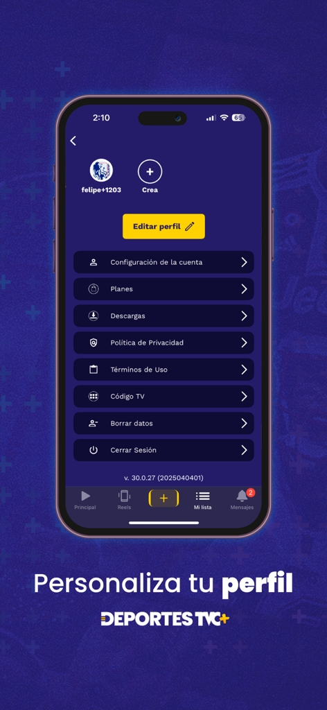 DTVC+ mobile app user profile and account settings screen.