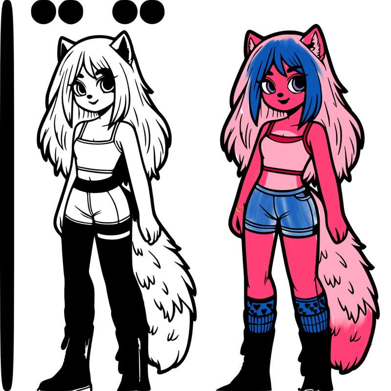 girl with wolf cut and a crop top with leggings and long combat boots