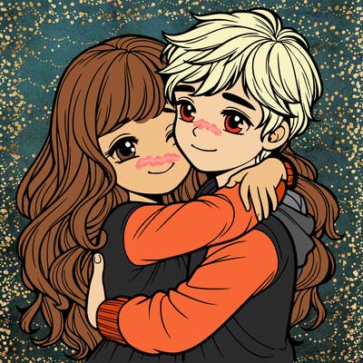 realistic girl and boy hugging