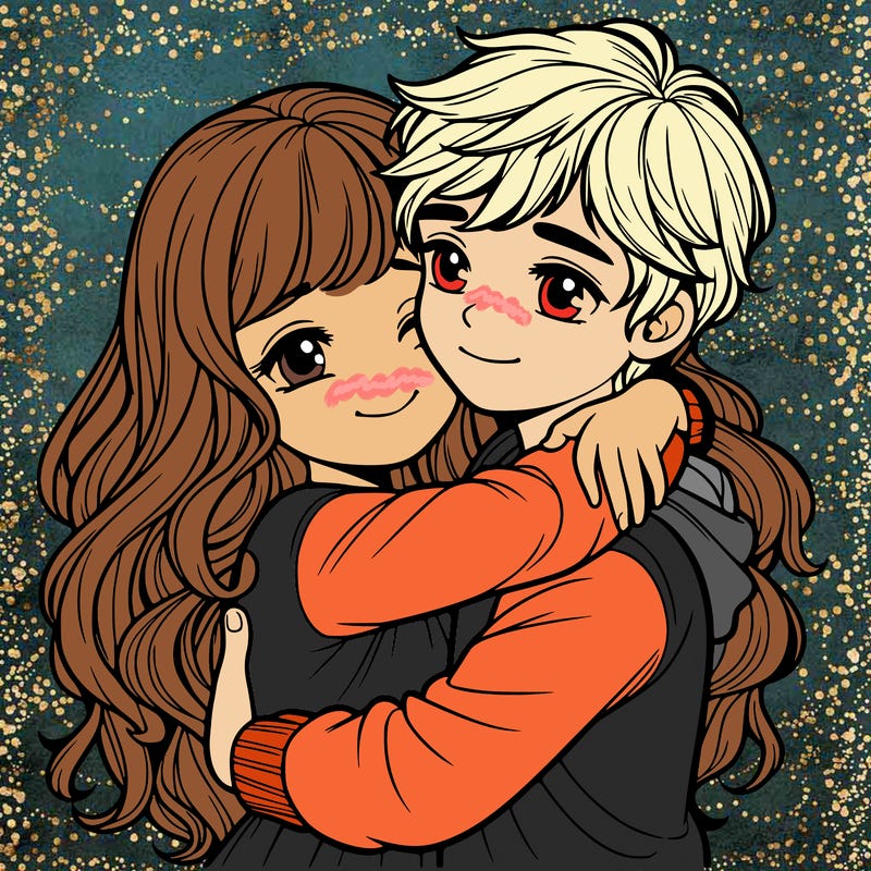 realistic girl and boy hugging