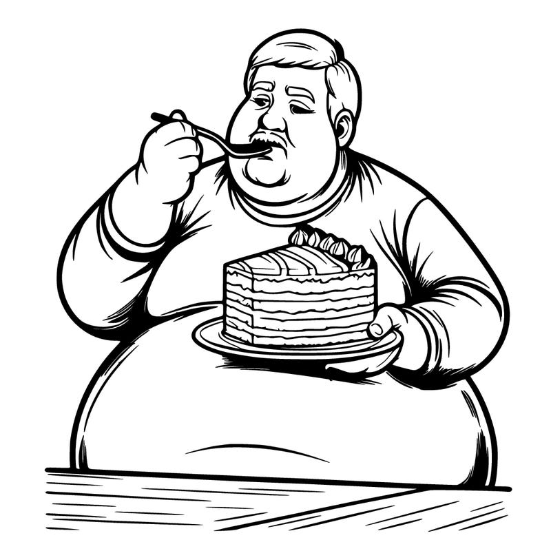 fat man eating cake