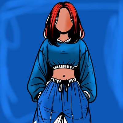 realistic girl faceless with baggy pants and a crop top