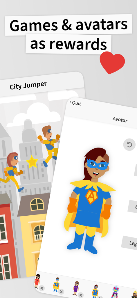 Jogos de recompensa educacional e criação de avatares de super-heróis personalizados no aplicativo ANTON.