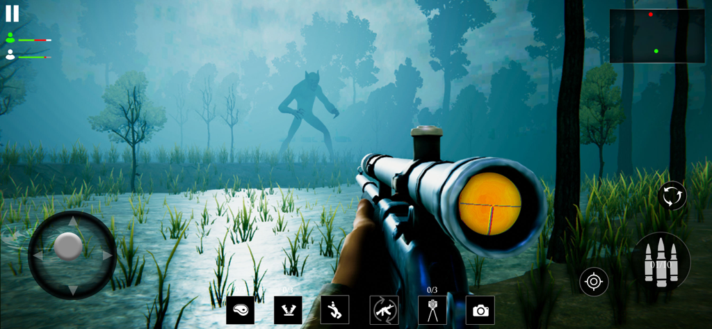 The Hunt Horror Multiplayer - First person sniper view of a monster hunt in a dark foggy forest