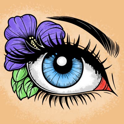 realistic eye with flower