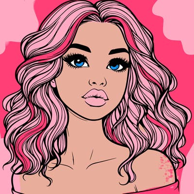 realistic girl with wavy hair and lips