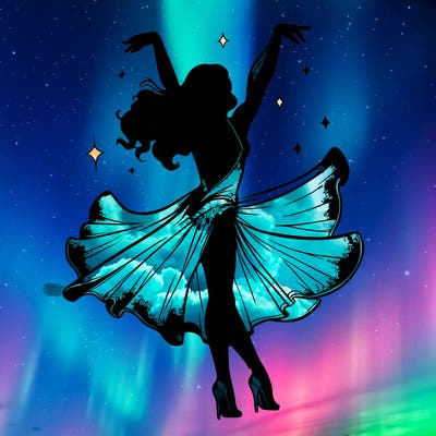 dancer dancing with a shimmery costume on realistic