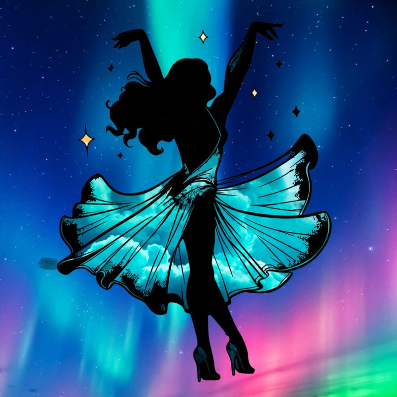 dancer dancing with a shimmery costume on realistic