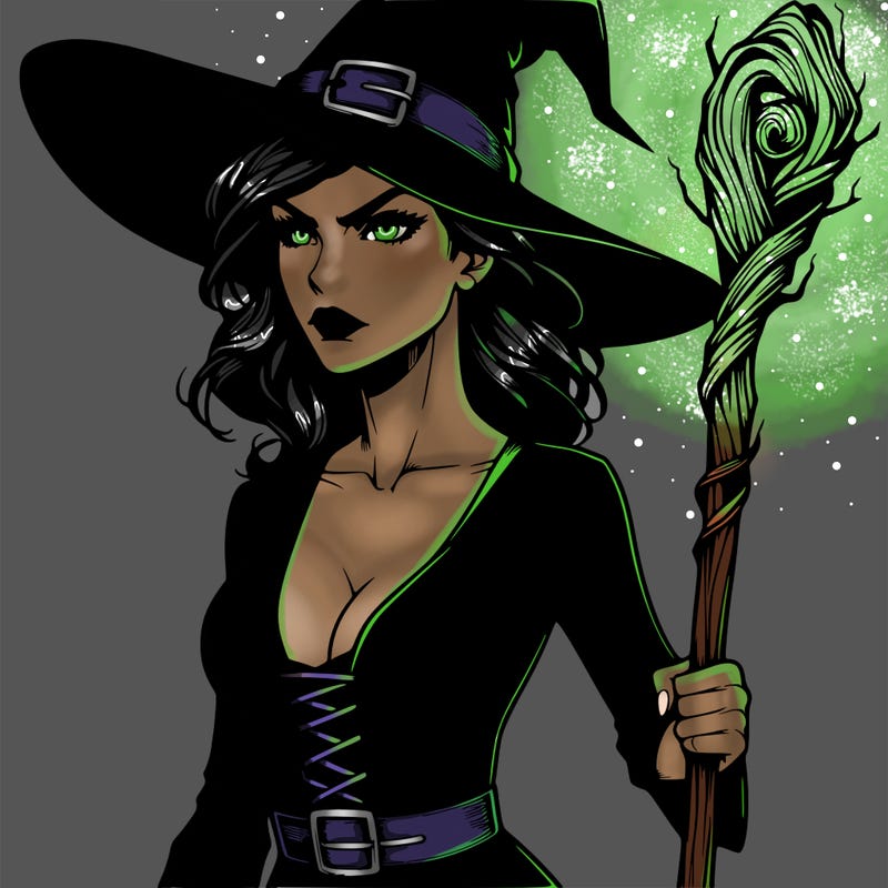 realistic badass witch, with a staff
