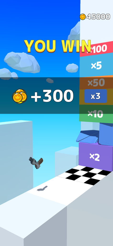 Gun Sprint - Pantalla de victoria en el juego Gun Sprint mostrando recompensas de monedas y mensaje de victoria.