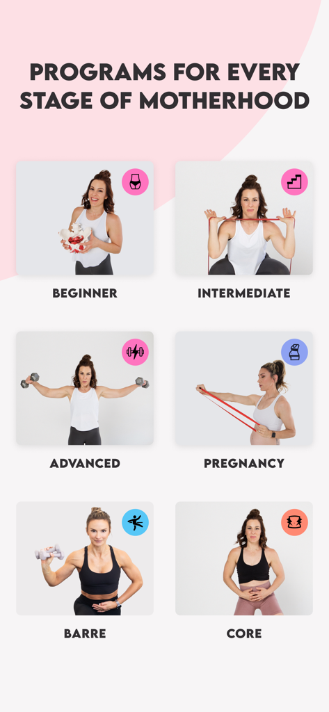 Get Mom Strong - Fitness programs for every stage of motherhood including beginner intermediate advanced pregnancy barre and core