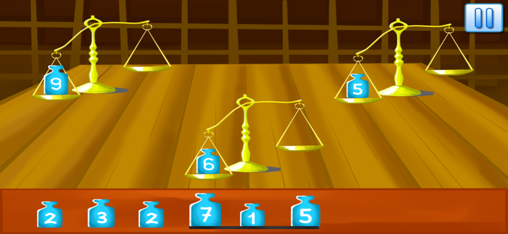 Learning numbers 123 count - Mini-juego matemático educativo que muestra pesos numerados y balanzas de equilibrio para niños pequeños