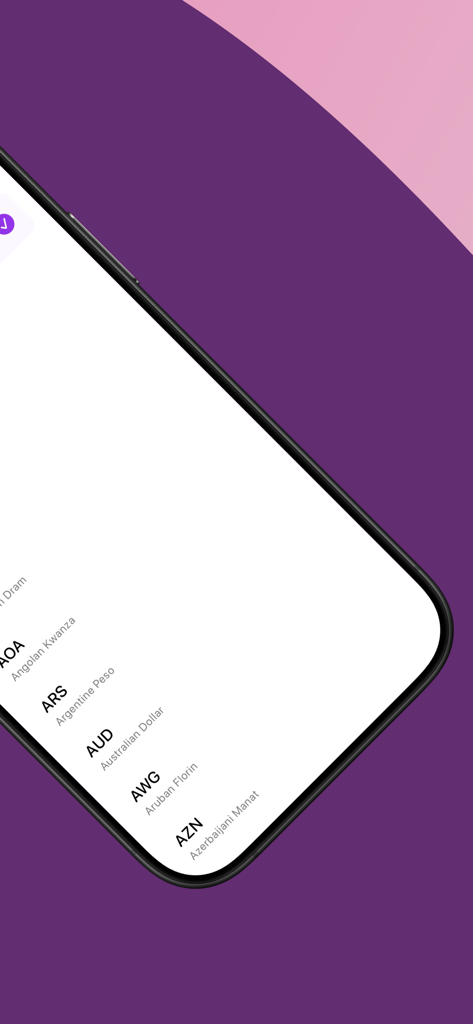 Hutang: Log Your Debt - A list of global currencies like Australian Dollar and Argentine Peso within the Hutang app interface.