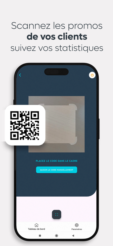 Scan Annonceur Smart Reduc - Smartphone screen displaying the QR code scanner for merchants to validate customer promotions