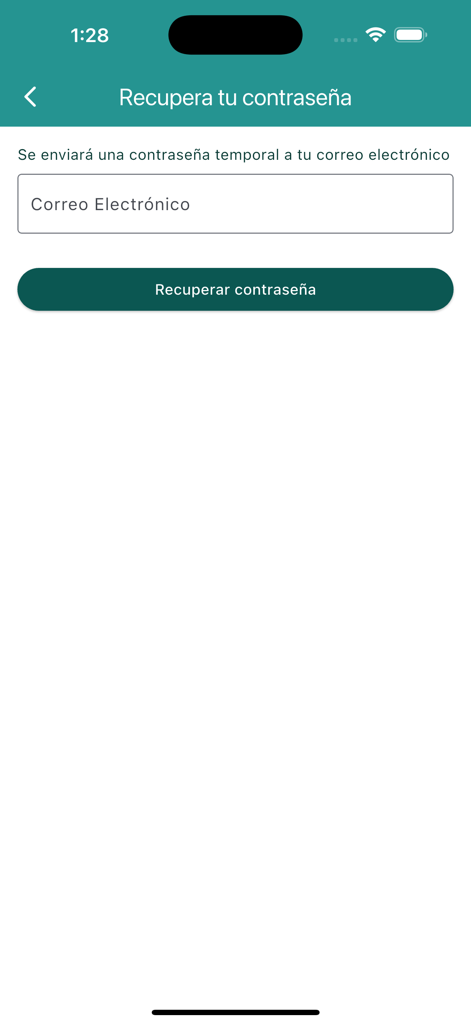 Pantalla de la aplicación Previvale para la recuperación de contraseña con un campo de entrada de correo electrónico y un botón de recuperar contraseña.