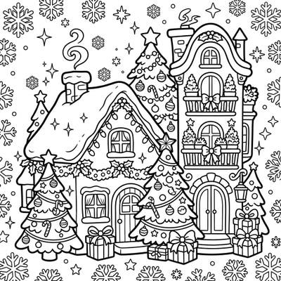 Dive into the festive spirit with this delightful Kawaii Christmas buildings coloring page. Adorn charming houses with your favorite holiday hues and bring a cozy winter scene to life.