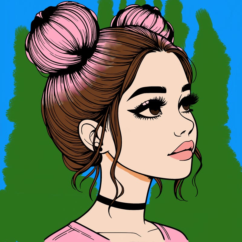 realistic girl with buns on the top of her head