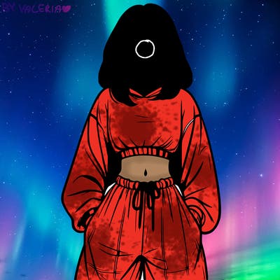 realistic girl faceless with baggy pants and a crop top