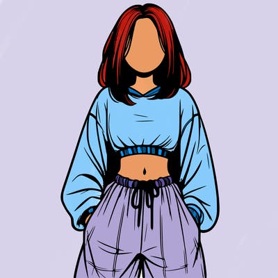 realistic girl faceless with baggy pants and a crop top