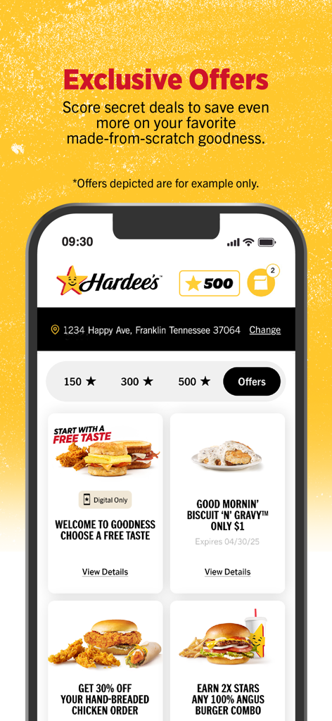 Hardee's Mobile Ordering - Hardees mobile app interface displaying exclusive digital coupons and loyalty star rewards