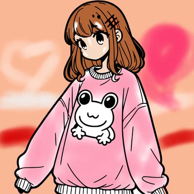 girl wearing frogging sweatshirt