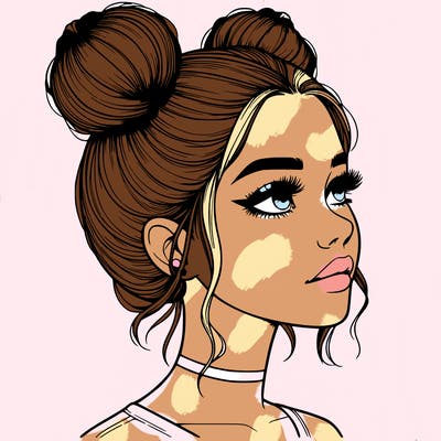 realistic girl with buns on the top of her head