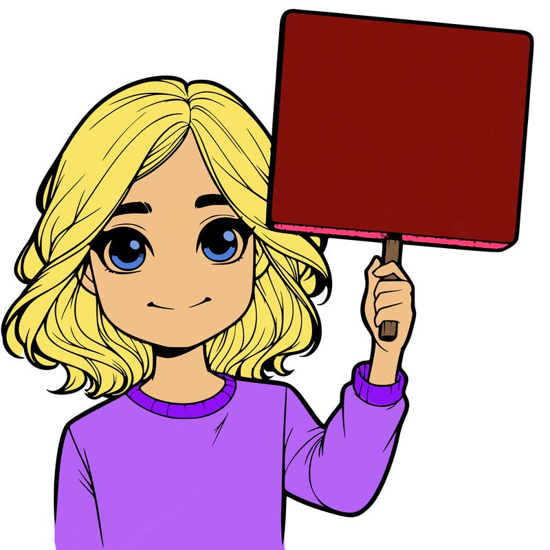 realistic girl holding up a sign