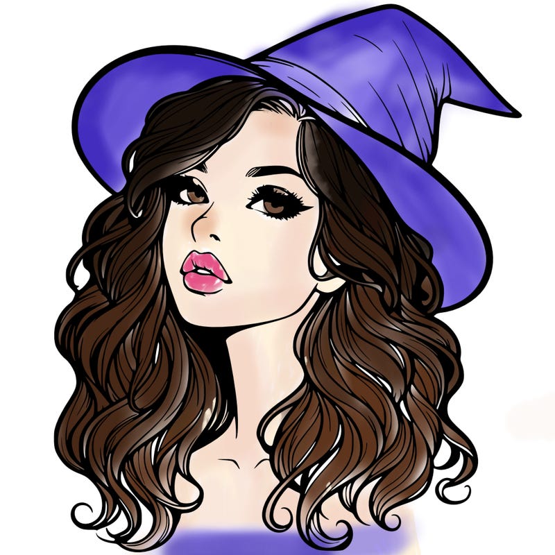 realistic witch girl with wavy hair and lips