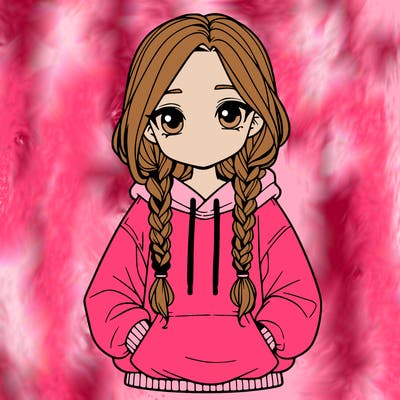 a realistic girl with a oversized hoodie and she has braids