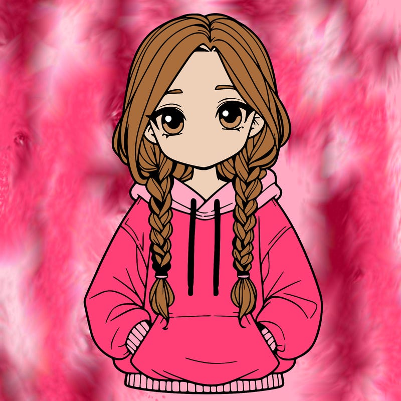 a realistic girl with a oversized hoodie and she has braids