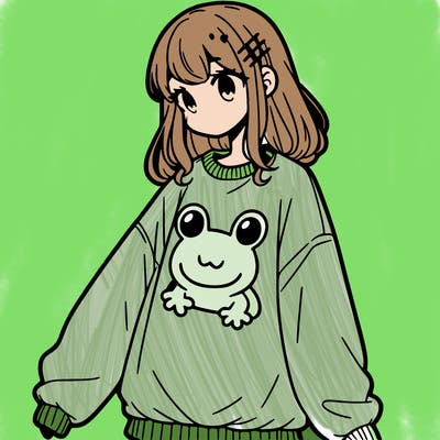 girl wearing frogging sweatshirt