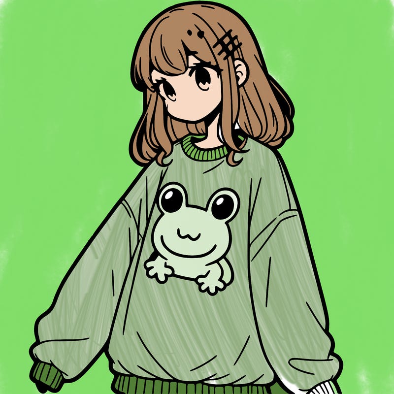 girl wearing frogging sweatshirt