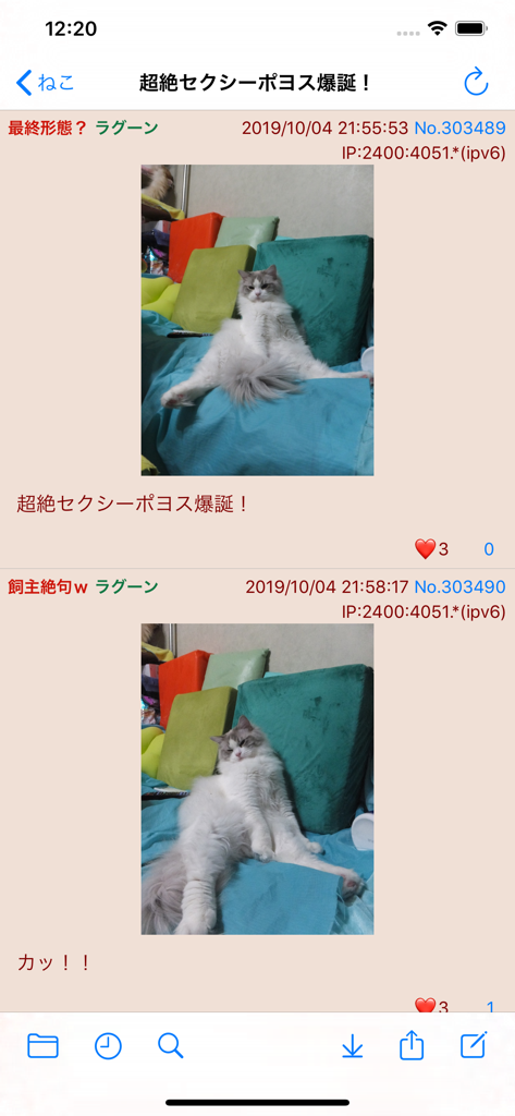 FutaView - FutaViewアプリが猫の写真を含むふたばちゃんねるのスレッドを表示