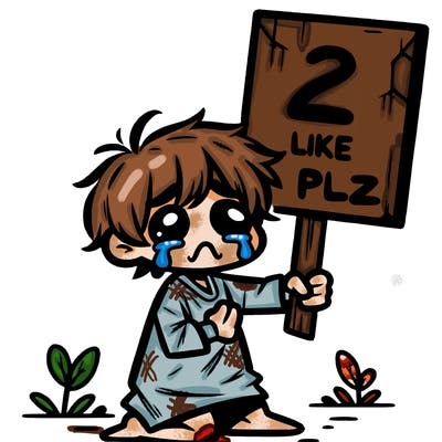 small poor toddler crying with sign that says 2 like plz