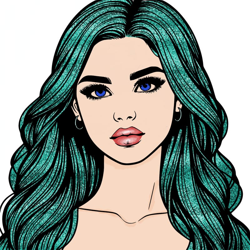 realistic girl, with long hair and lips