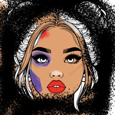 realistic girl with two buns on her hair and lips